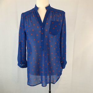 Semi Sheer blue and pink polka dot blouse,‎ Small